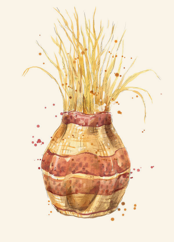 watercolor painting of a basket
